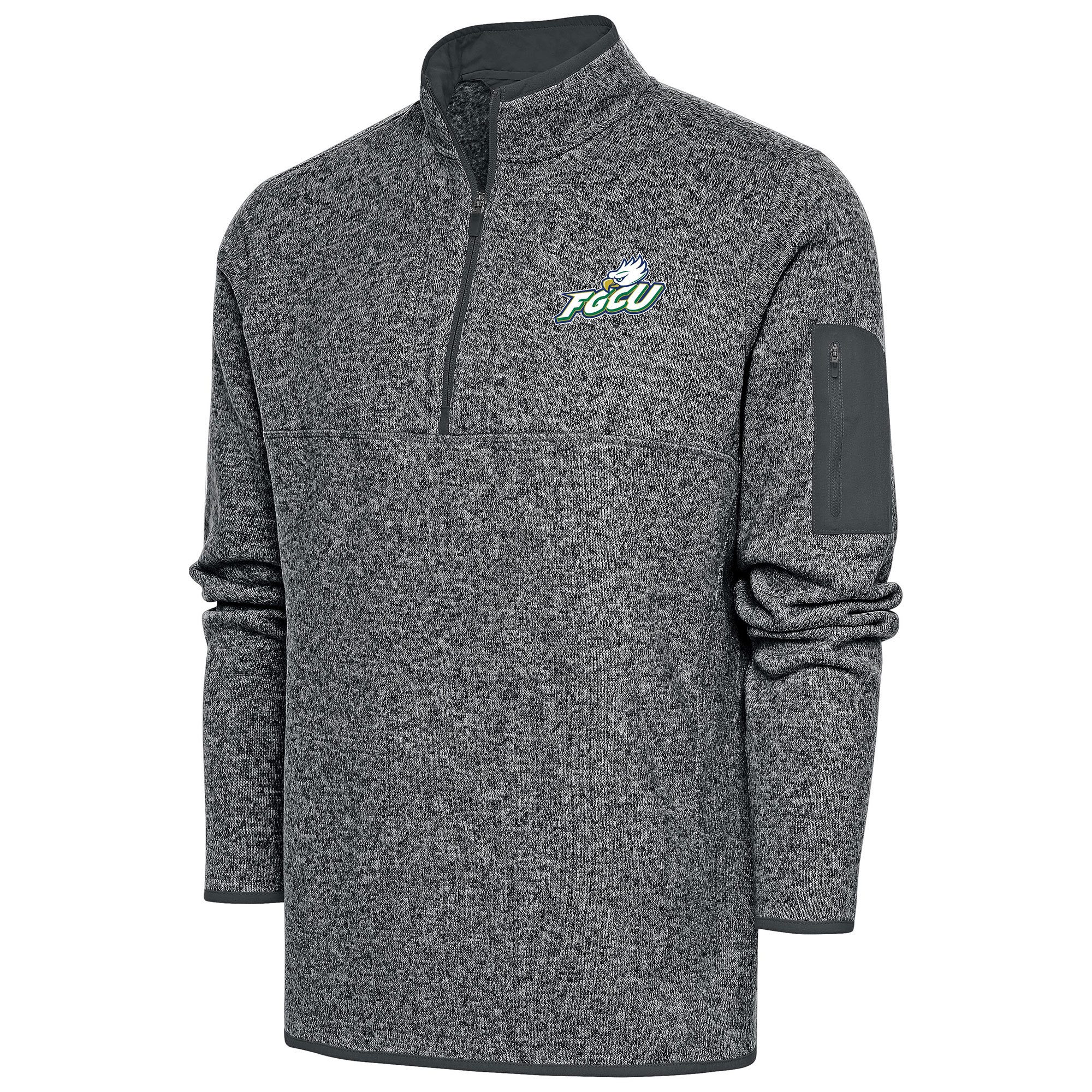 Men's Antigua Heather Charcoal Florida Gulf Coast Eagles Fortune Quarter-Zip Pullover Jacket