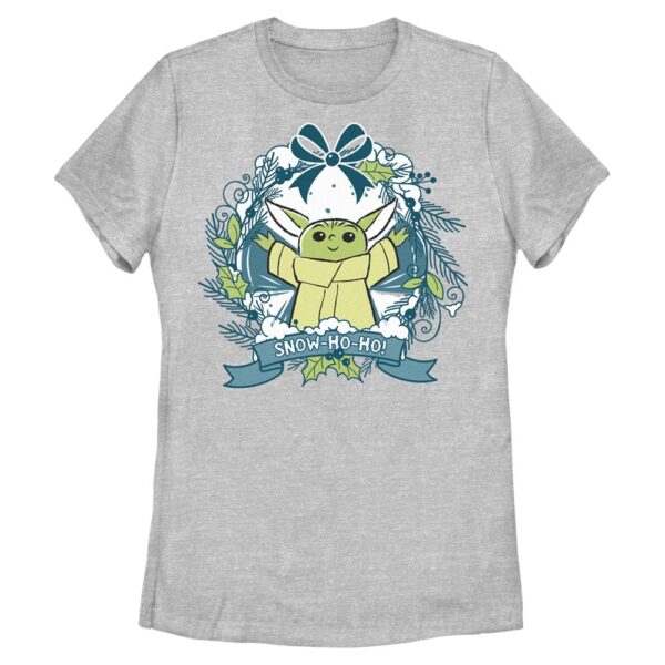 Women's Mad Engine Grogu Heather Gray The Mandalorian Snow-Ho-Ho Graphic T-Shirt