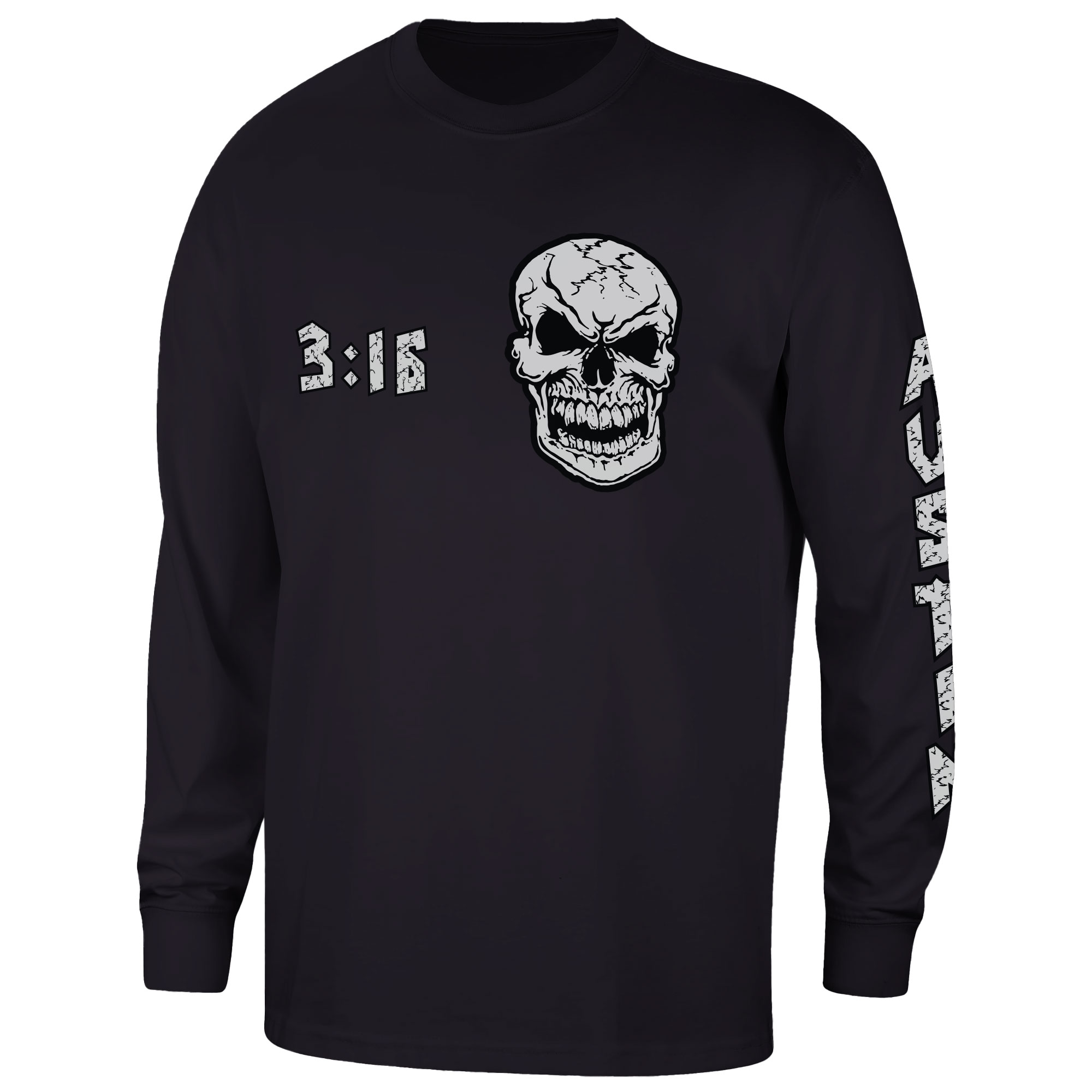 Men's Contenders Clothing Black "Stone Cold" Steve Austin 3:16 Skull Long Sleeve T-Shirt - Image 3