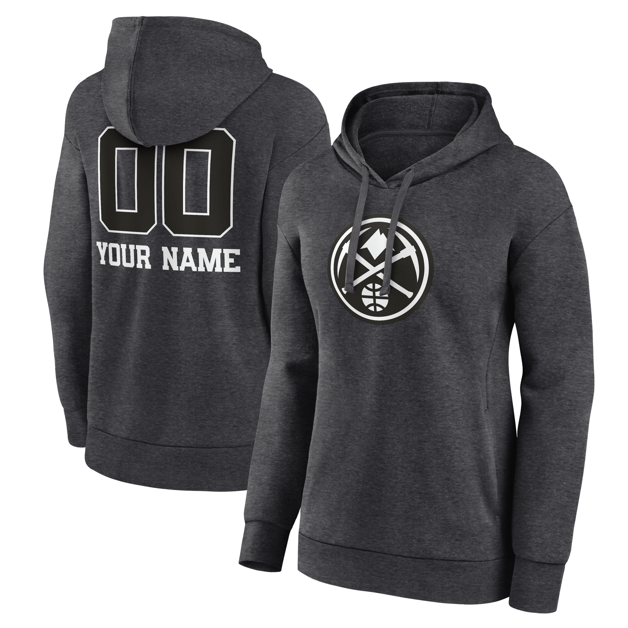Women's Charcoal Denver Nuggets Personalized Name & Number Monochrome Pullover Hoodie