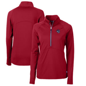 Women's Cutter & Buck Red Binghamton Rumble Ponies Adapt Eco Knit Stretch Recycled Half-Zip Top