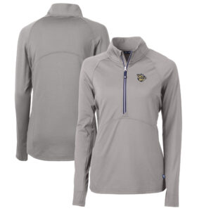 Women's Cutter & Buck Gray Lehigh Valley IronPigs Adapt Eco Knit Stretch Recycled Half-Zip Top