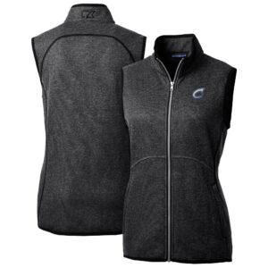 Women's Cutter & Buck  Heather Charcoal Columbus Clippers Mainsail Sweater Knit Full-Zip Vest