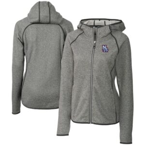 Women's Cutter & Buck  Heather Gray New Hampshire Fisher Cats Mainsail Sweater Knit Raglan Full-Zip Hoodie