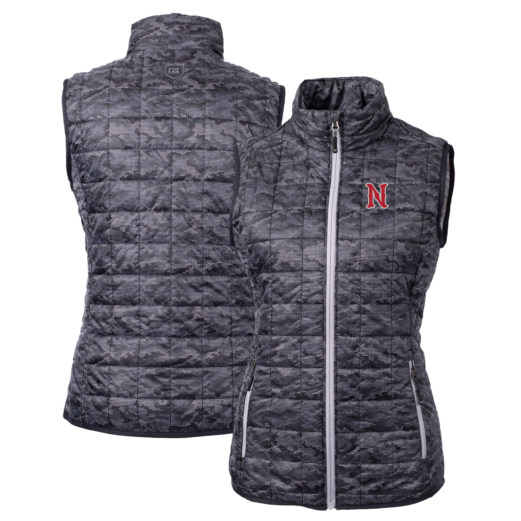 Women's Cutter & Buck Black Nashville Sounds Rainier PrimaLoft Eco Insulated Printed Full-Zip Puffer Vest