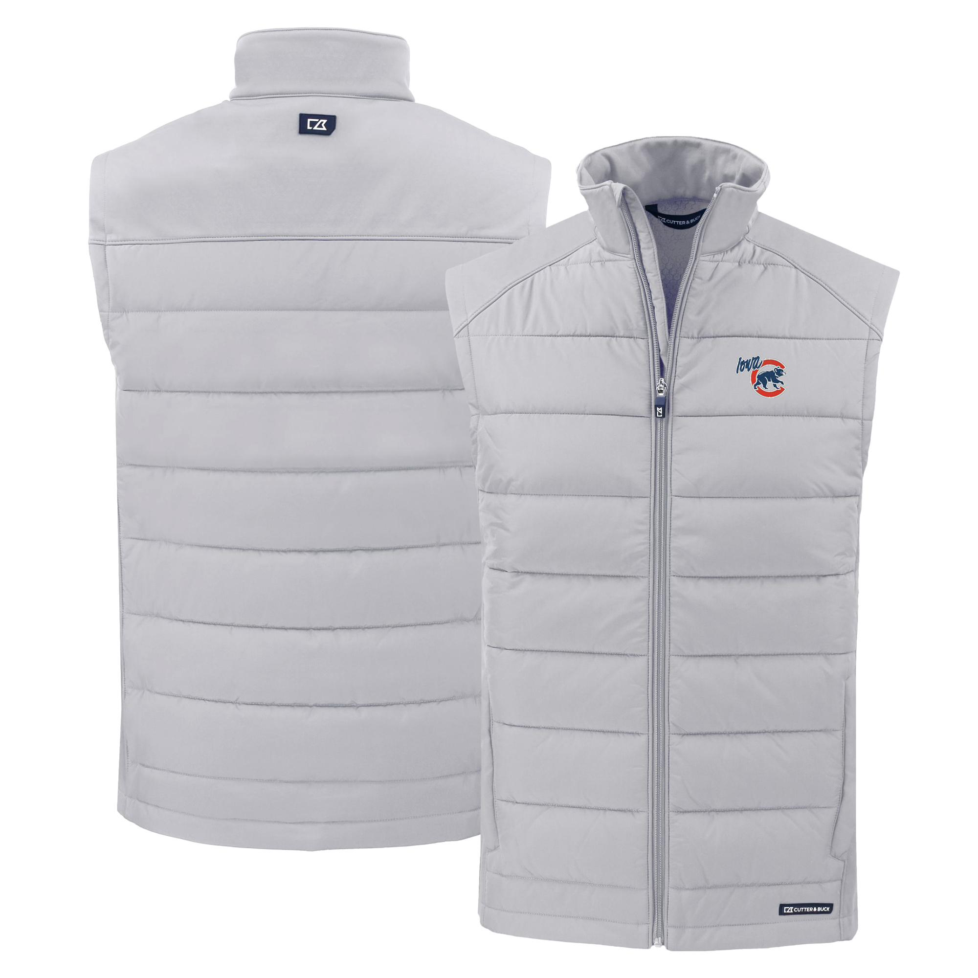 Men's Cutter & Buck Gray Iowa Cubs Evoke Hybrid Eco Softshell Recycled Full-Zip Vest - Image 2