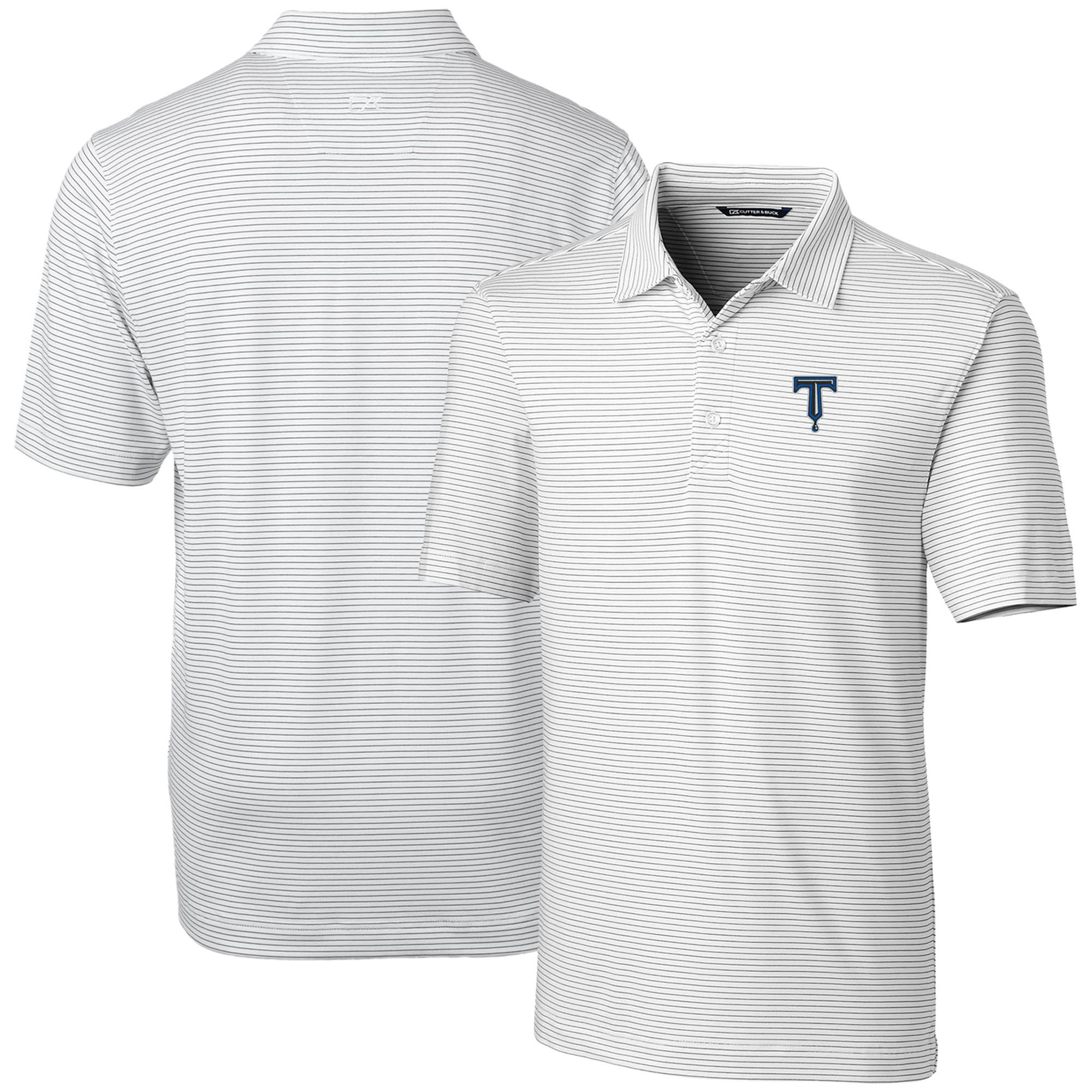 Men's Cutter & Buck White Tulsa Drillers Forge Pencil Stripe Stretch DryTec Polo