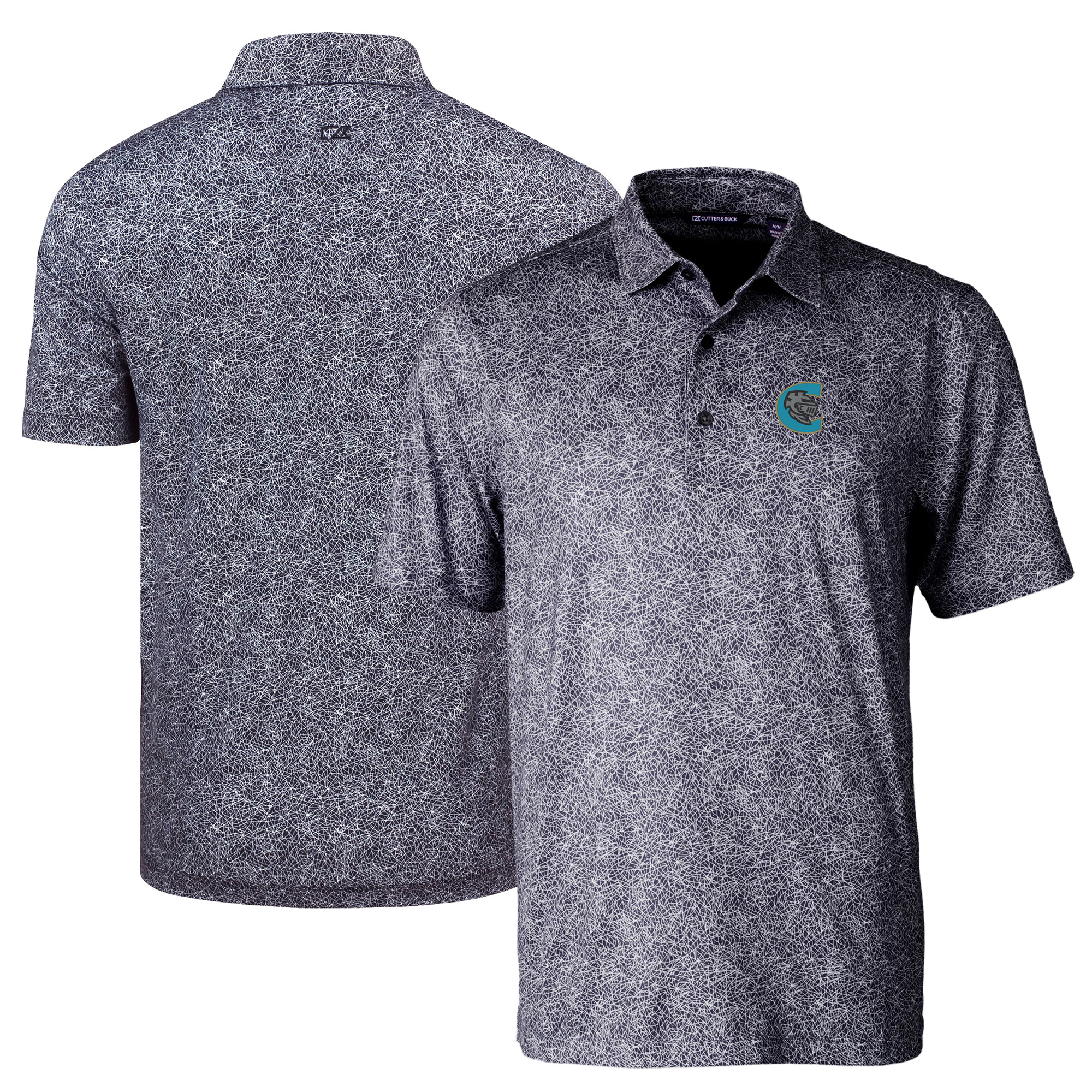 Men's Cutter & Buck Black Charlotte Knights DryTec Pike Constellation Print Stretch Polo