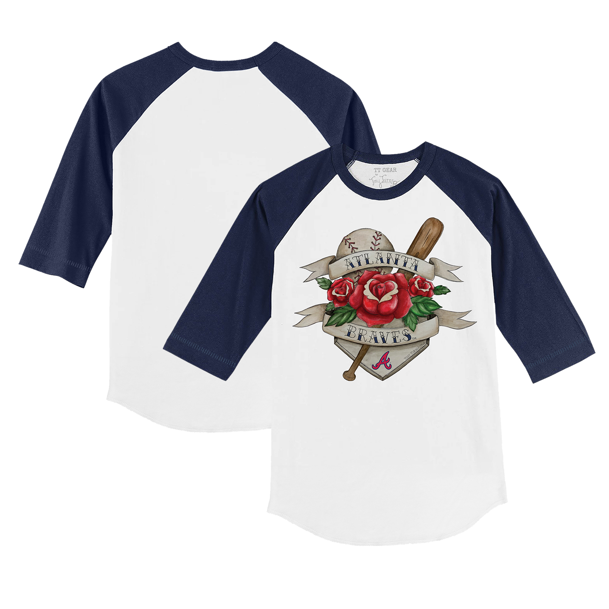 Infant Tiny Turnip White/Navy Atlanta Braves Tattoo Rose 3/4-Sleeve Raglan T-Shirt - Image 5