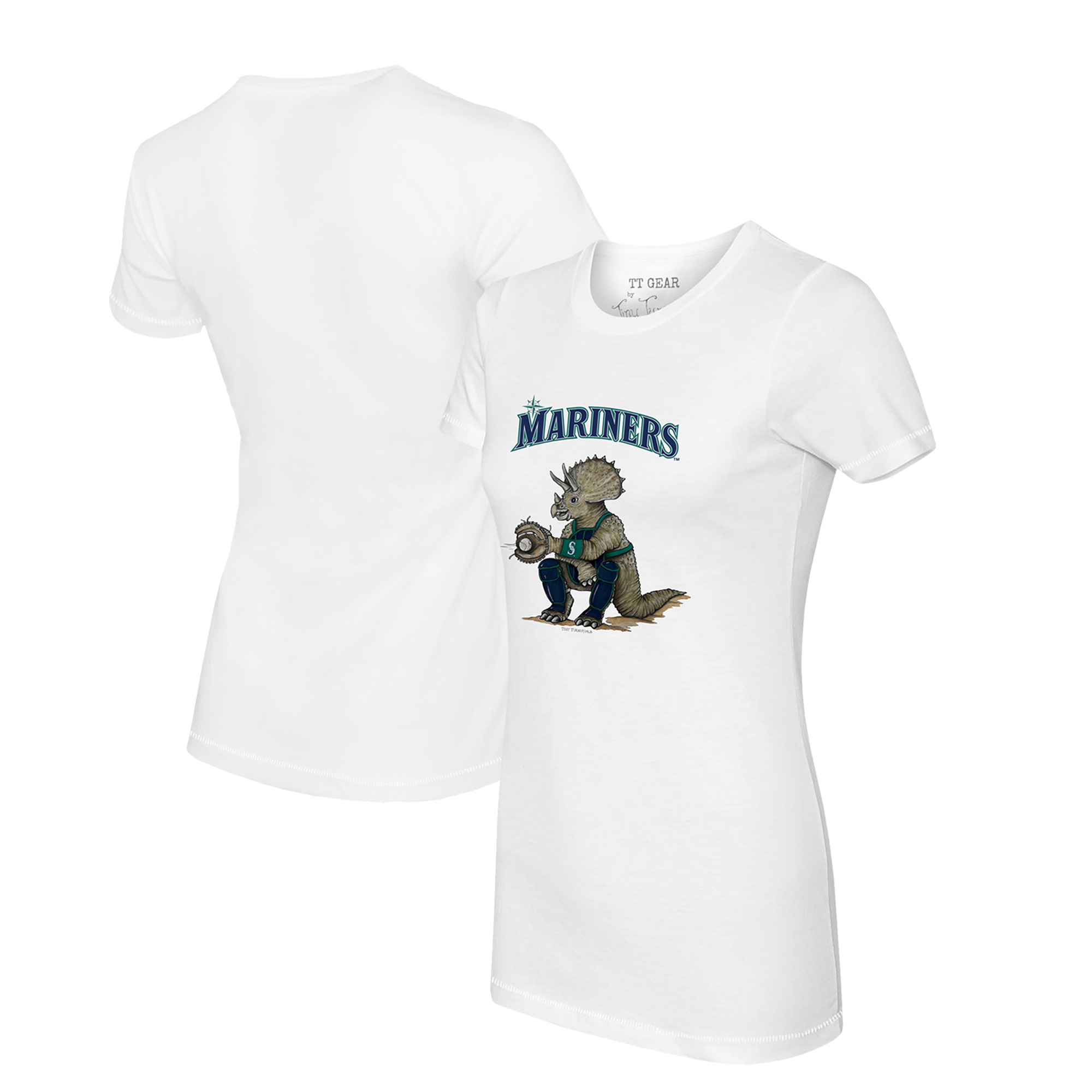 Women's Tiny Turnip White Seattle Mariners Triceratops T-Shirt - Image 2