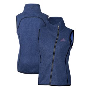 Women's Cutter & Buck Heather Blue Atlanta Braves City Connect Mainsail Sweater-Knit Full-Zip Asymmetrical Vest