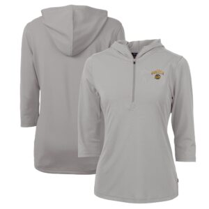 Women's Cutter & Buck Gray Seattle Mariners City Connect Virtue Eco Pique Half-Zip 3/4 Sleeve Pullover Hoodie