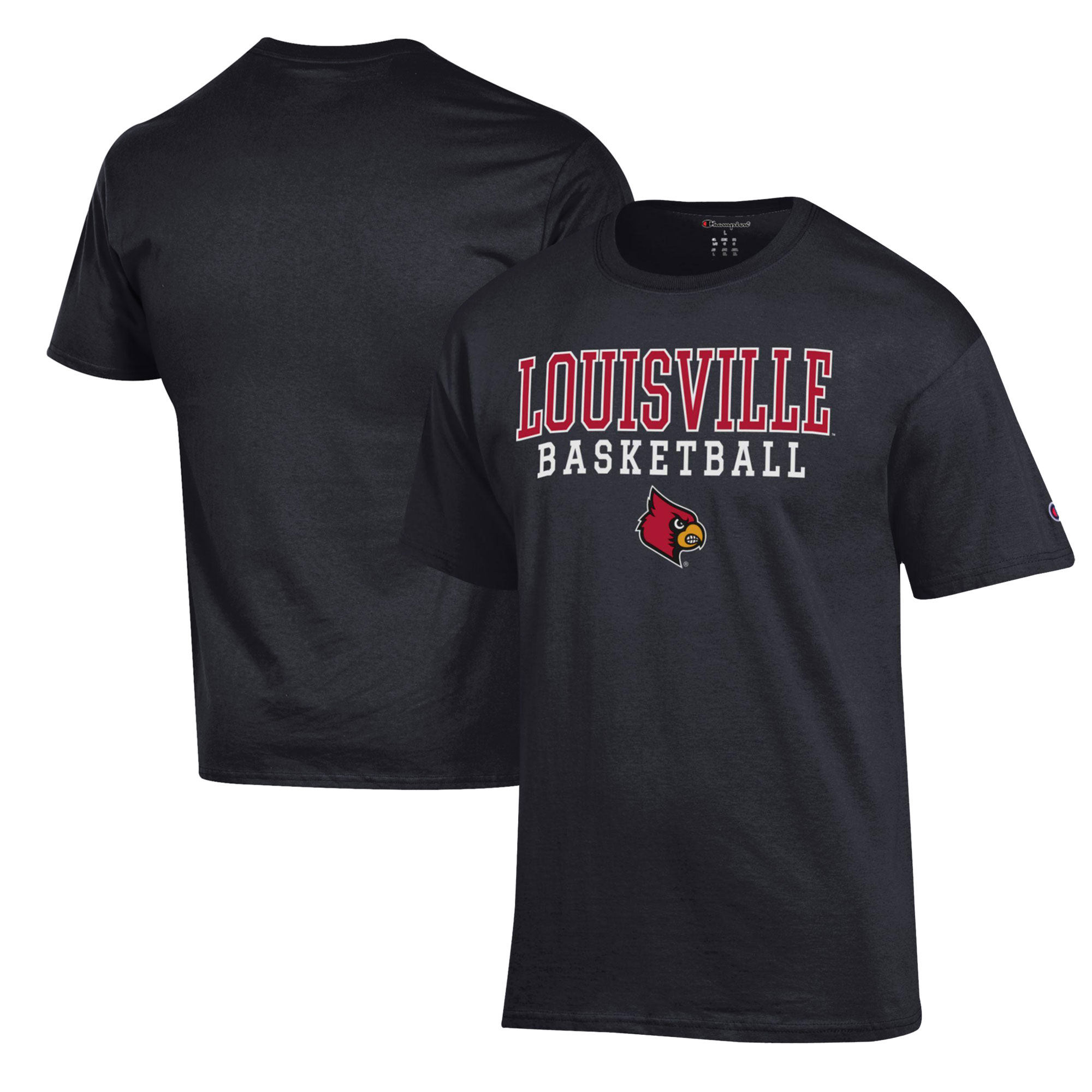 Men's Champion Black Louisville Cardinals Basketball Stack T-Shirt