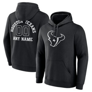 Men's  Black Houston Texans Personalized Name & Number Monochrome Pullover Hoodie