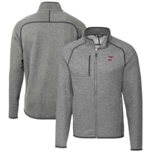 Men's Cutter & Buck  Heather Gray UMass Minutemen Mainsail Sweater-Knit Full-Zip Jacket