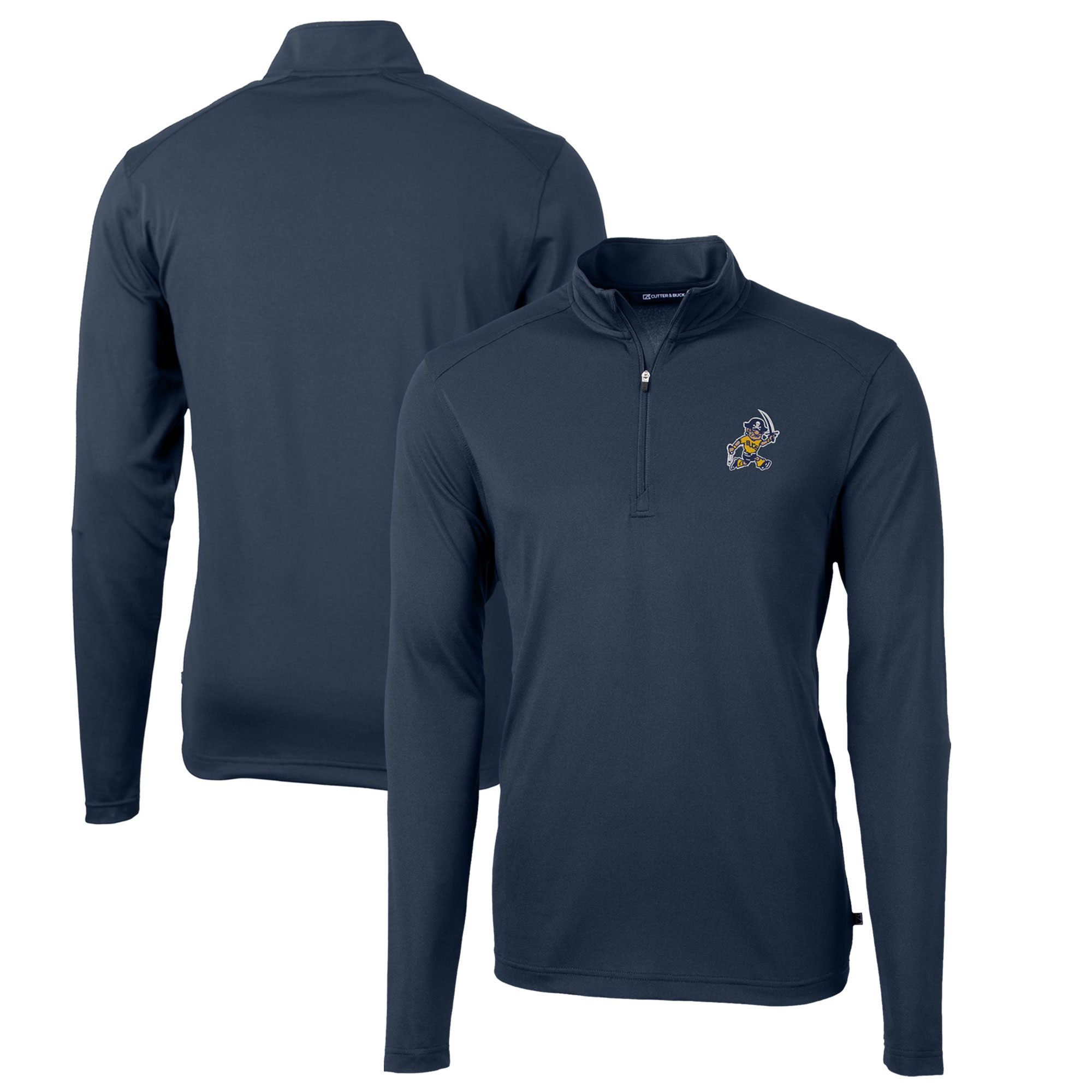 Men's Cutter & Buck Navy ETSU Buccaneers Big & Tall Virtue Eco Pique Recycled Quarter-Zip DryTec Top