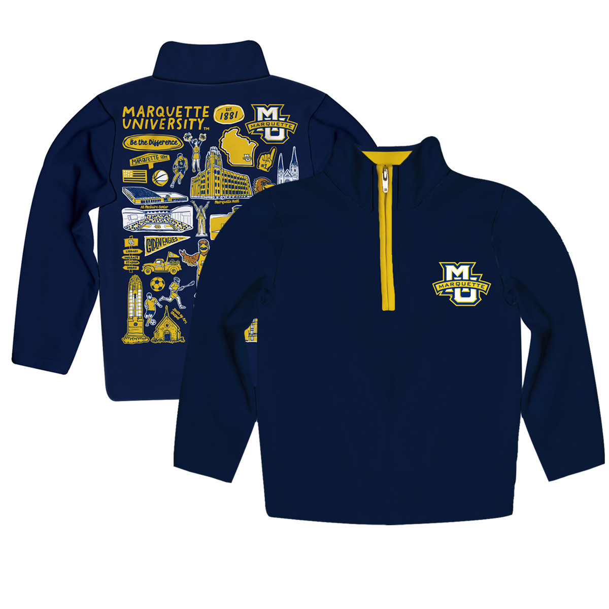 Youth Vive La Fete Navy Marquette Golden Eagles Impressions Artwork Quarter-Zip Jacket - Image 5