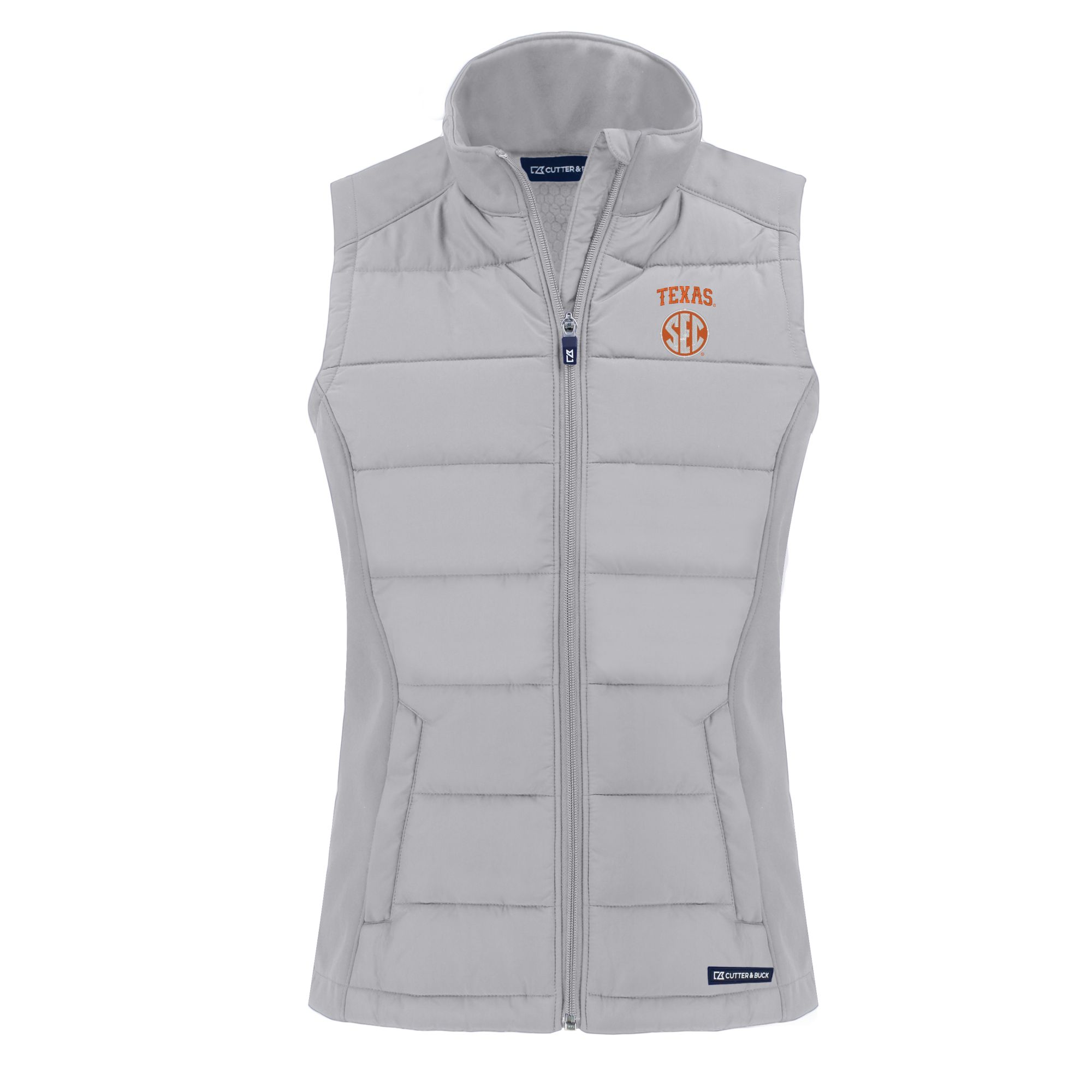 Women's Cutter & Buck Gray Texas Longhorns SEC Evoke Hybrid Eco Softshell Recycled Full-Zip Vest - Image 4