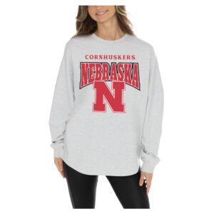 Women's Gameday Couture  Ash Nebraska Huskers Relaxed Fit French Terry Pullover Sweatshirt