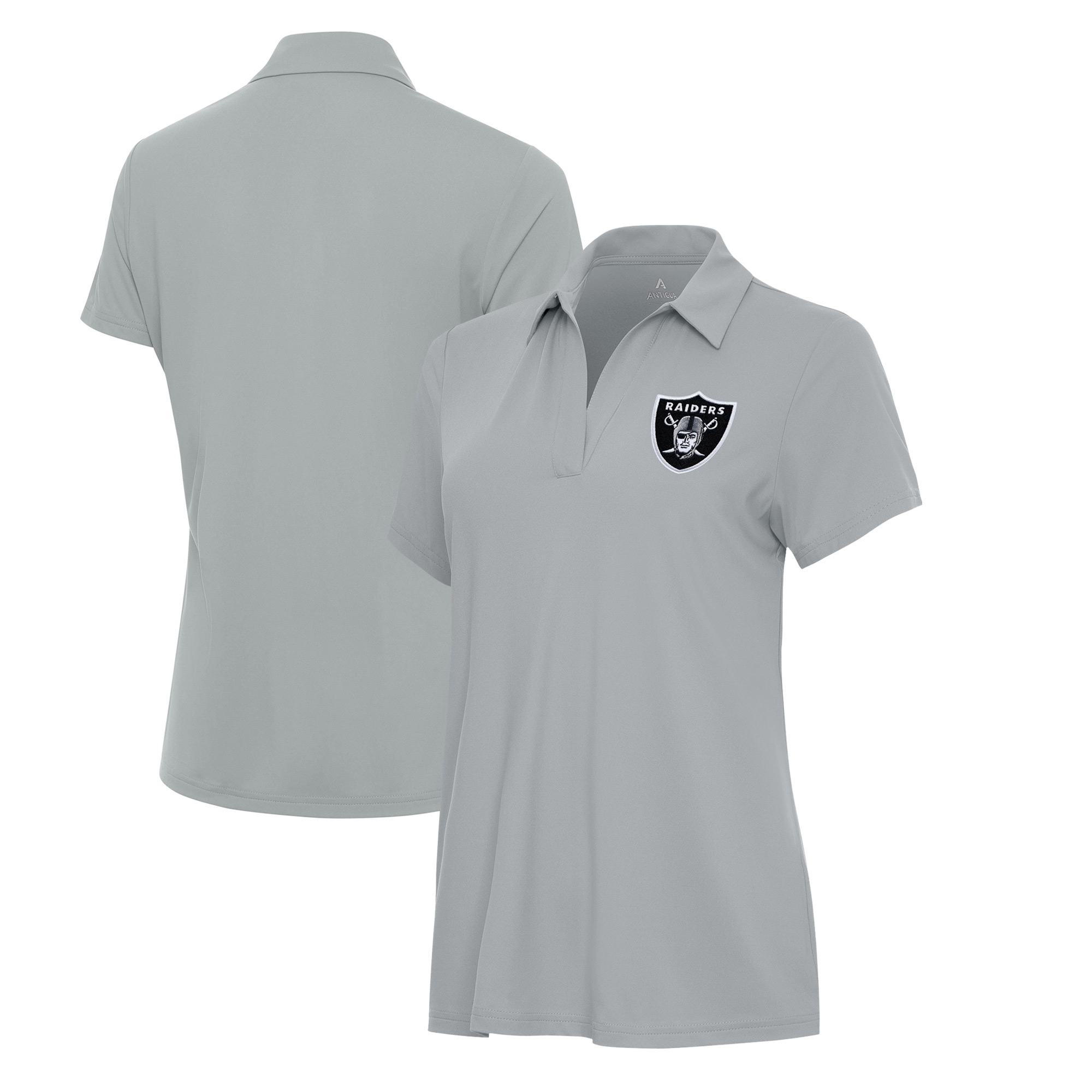 Women's Antigua Gray Las Vegas Raiders Era V-Neck Polo