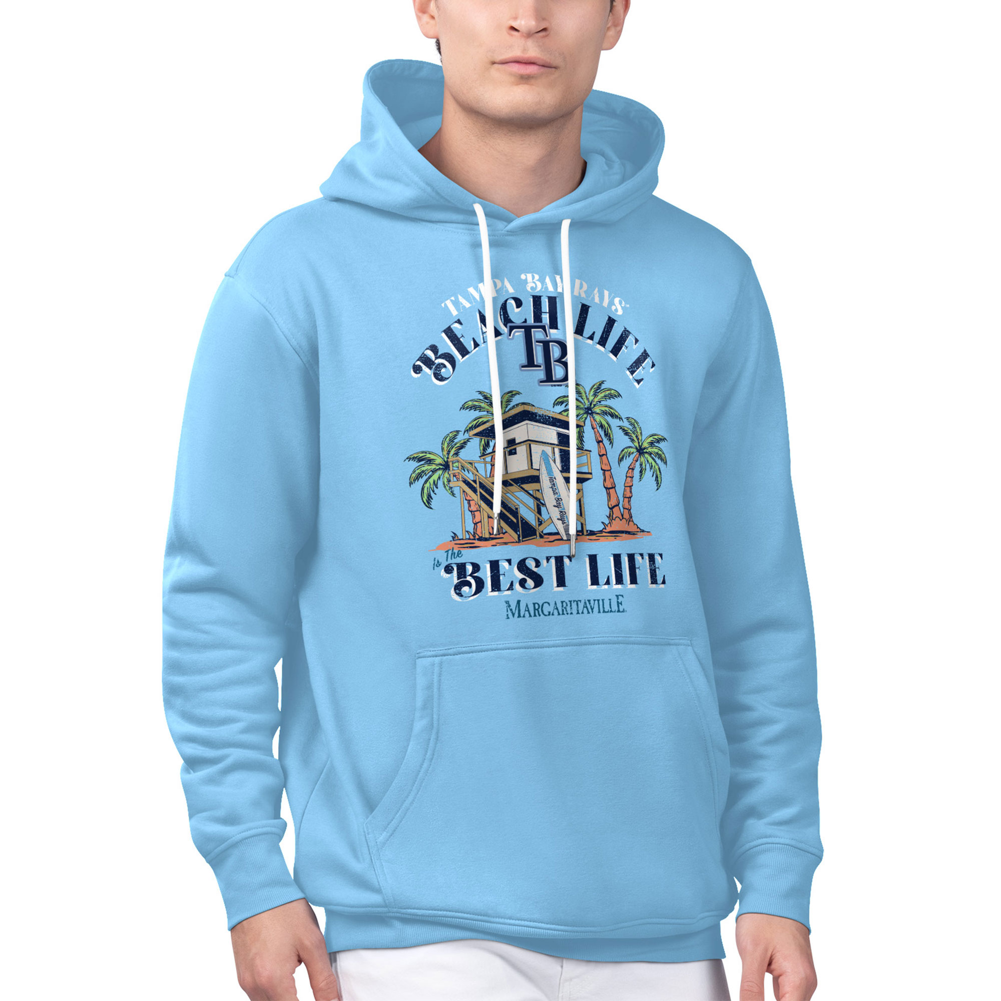 Men's Margaritaville Light Blue Tampa Bay Rays Beach Hut Graphic Pullover Hoodie - Image 2