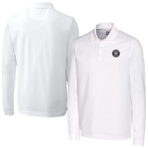 Men's Cutter & Buck White Houston Astros DryTec Advantage Tri-Blend Pique Long Sleeve Polo