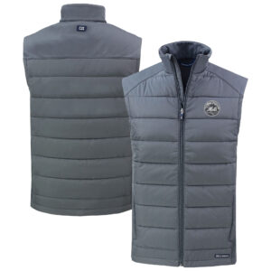 Men's Cutter & Buck Charcoal New York Mets Evoke Hybrid Eco Softshell Recycled Full-Zip Vest