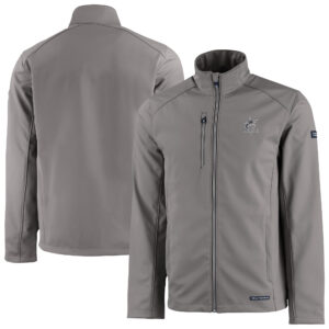 Men's Cutter & Buck Pewter Miami Marlins Evoke Eco Softshell Recycled Full-Zip Jacket