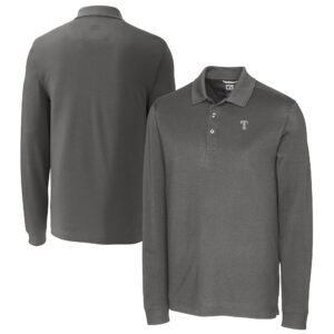 Men's Cutter & Buck Gray Texas Rangers Big & Tall Advantage Eco Pique DryTec Tri-Blend Long Sleeve Polo