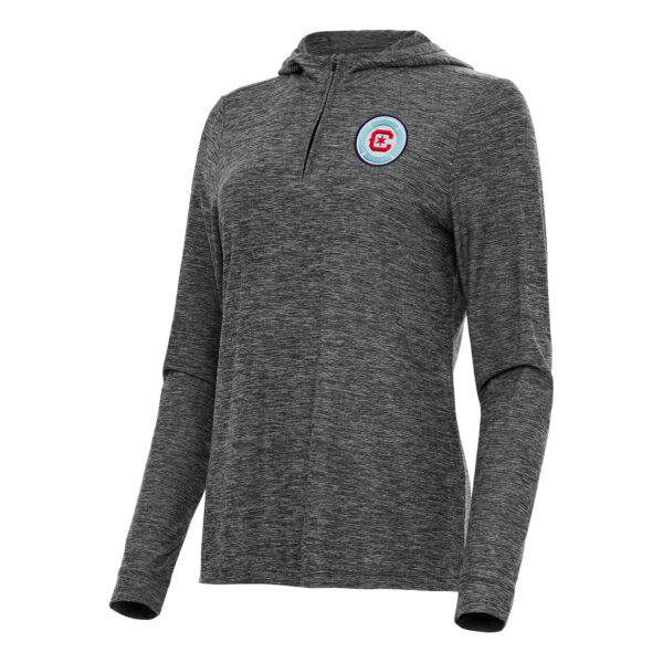 Women's Antigua Heather Black Chicago Fire Daybreak Quarter-Zip Hoodie