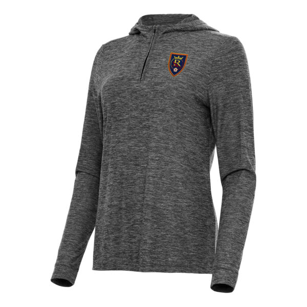 Women's Antigua Heather Black Real Salt Lake Daybreak Quarter-Zip Hoodie