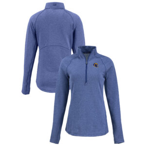 Women's Cutter & Buck Heather Royal Los Angeles Rams  Peshastin Eco Fleece Recycled Tri-Blend Raglan Half-Zip Jacket