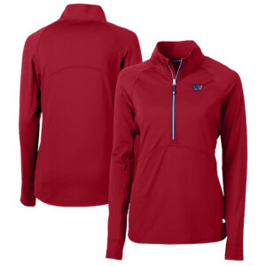 Women's Cutter & Buck Red Washington Commanders Americana Adapt Eco Knit Stretch Recycled Raglan Half-Zip Top