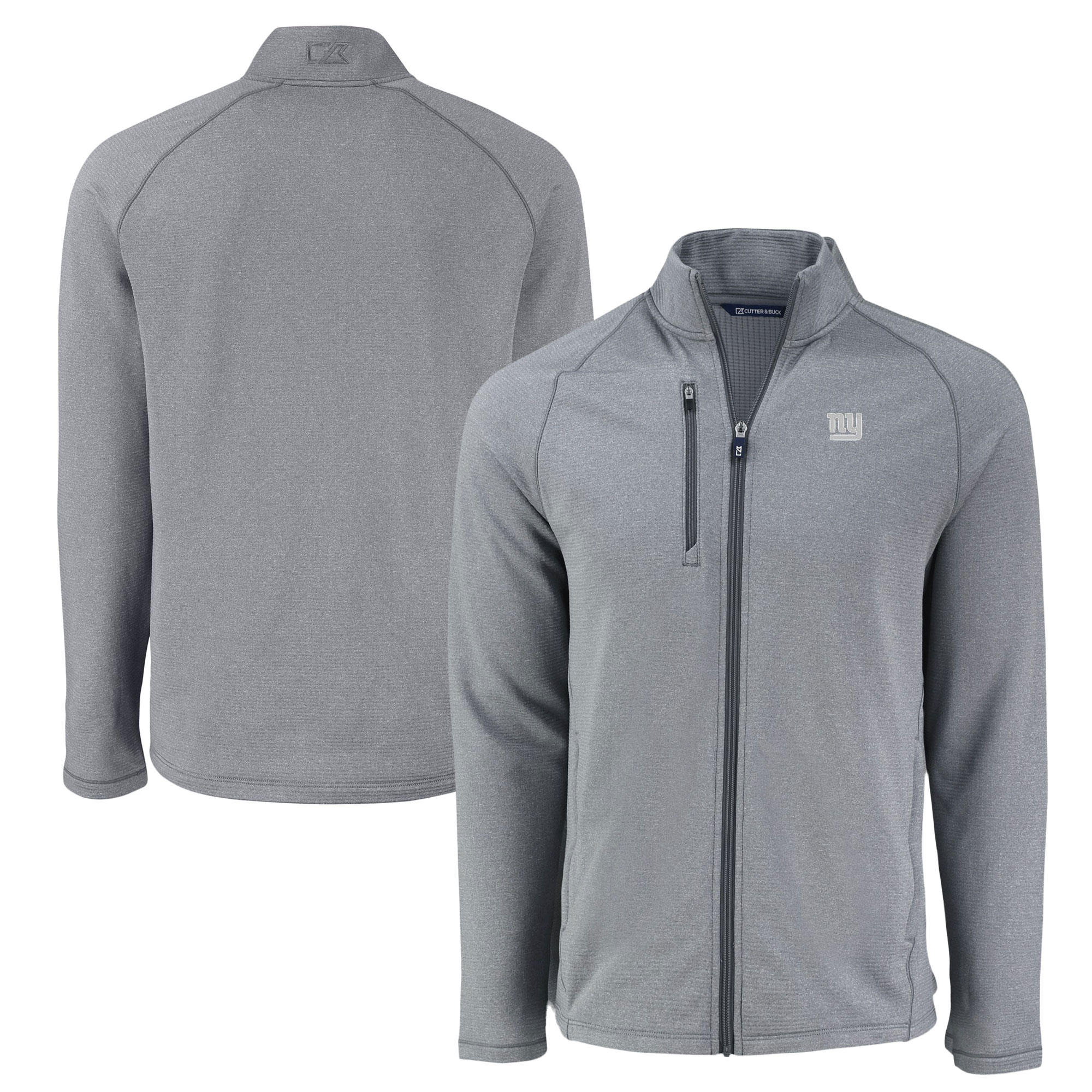 Men's Cutter & Buck Heather Gray New York Giants Peshastin Eco Fleece Recycled Raglan Tri-Blend Full-Zip Jacket
