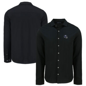 Men's Cutter & Buck Black New York Giants Knitted Advantage Tri-Blend Eco Soft Pique Long Sleeve Button-Up Shirt