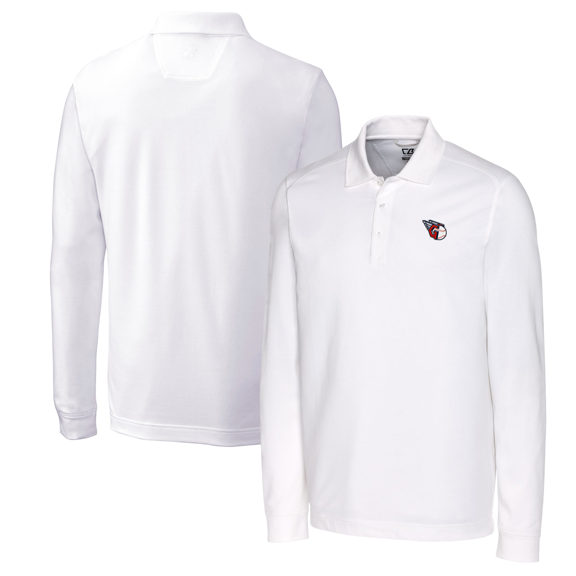 Men's Cutter & Buck White Cleveland Guardians Big & Tall Advantage Eco Pique DryTec Tri-Blend Long Sleeve Polo