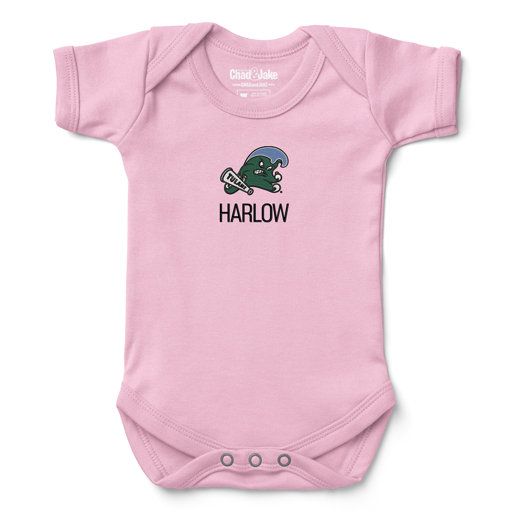 Newborn & Infant Chad & Jake Pink Tulane Green Wave Personalized Team Logo Bodysuit