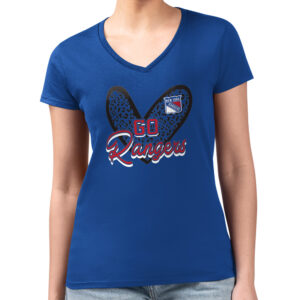 Women's G-III 4Her by Carl Banks Blue New York Rangers Animal Print Heart Fitted V-Neck T-Shirt