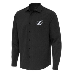 Men's Antigua Black Tampa Bay Lightning Exposure Woven Long Sleeve Button-Up Shirt