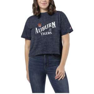 Women's League Collegiate Wear Heather Navy Auburn Tigers Intramural Midi Tri-Blend Cropped T-Shirt