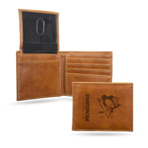 Brown Pittsburgh Penguins Laser Engraved Billfold Wallet
