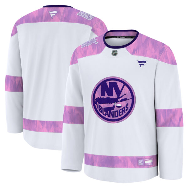 Men's Fanatics  White New York Islanders 2024 Hockey Fights Cancer Practice Jersey