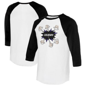 Women's Tiny Turnip  White/Black Colorado Rockies Baseball Pow 3/4-Sleeve Raglan T-Shirt