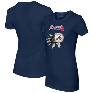 Women's Tiny Turnip Navy Atlanta Braves Baseball Tear T-Shirt