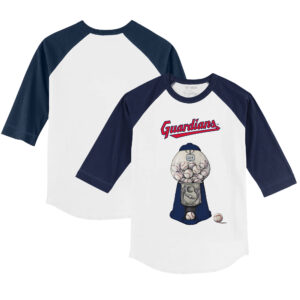 Infant Tiny Turnip White/Navy Cleveland Guardians Gumball Machine Raglan 3/4 Sleeve T-Shirt