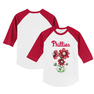 Youth Tiny Turnip White/Red Philadelphia Phillies Blooming Baseballs 3/4-Sleeve Raglan T-Shirt