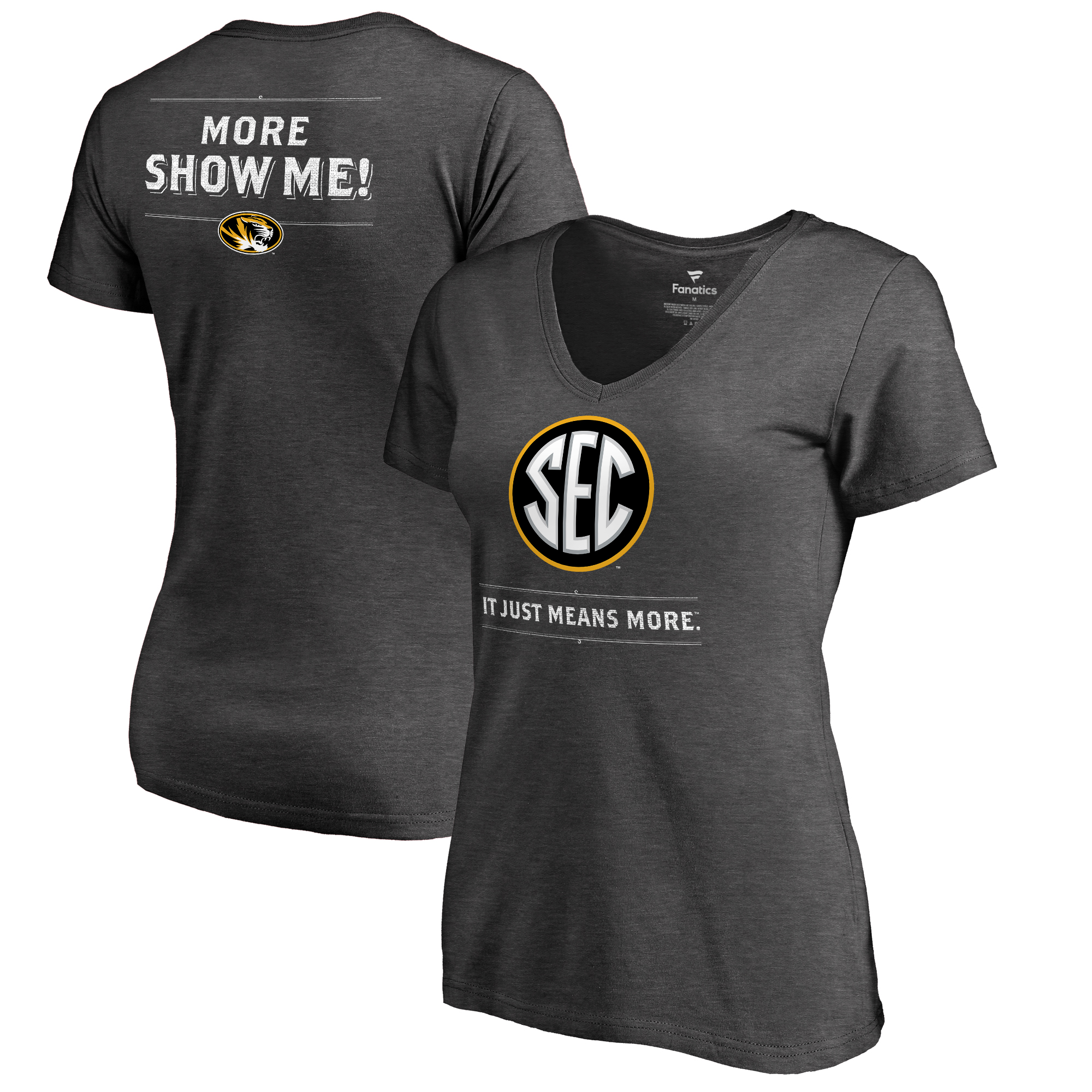 Women's Ash Missouri Tigers SEC Means More Slim Fit V-Neck T-Shirt