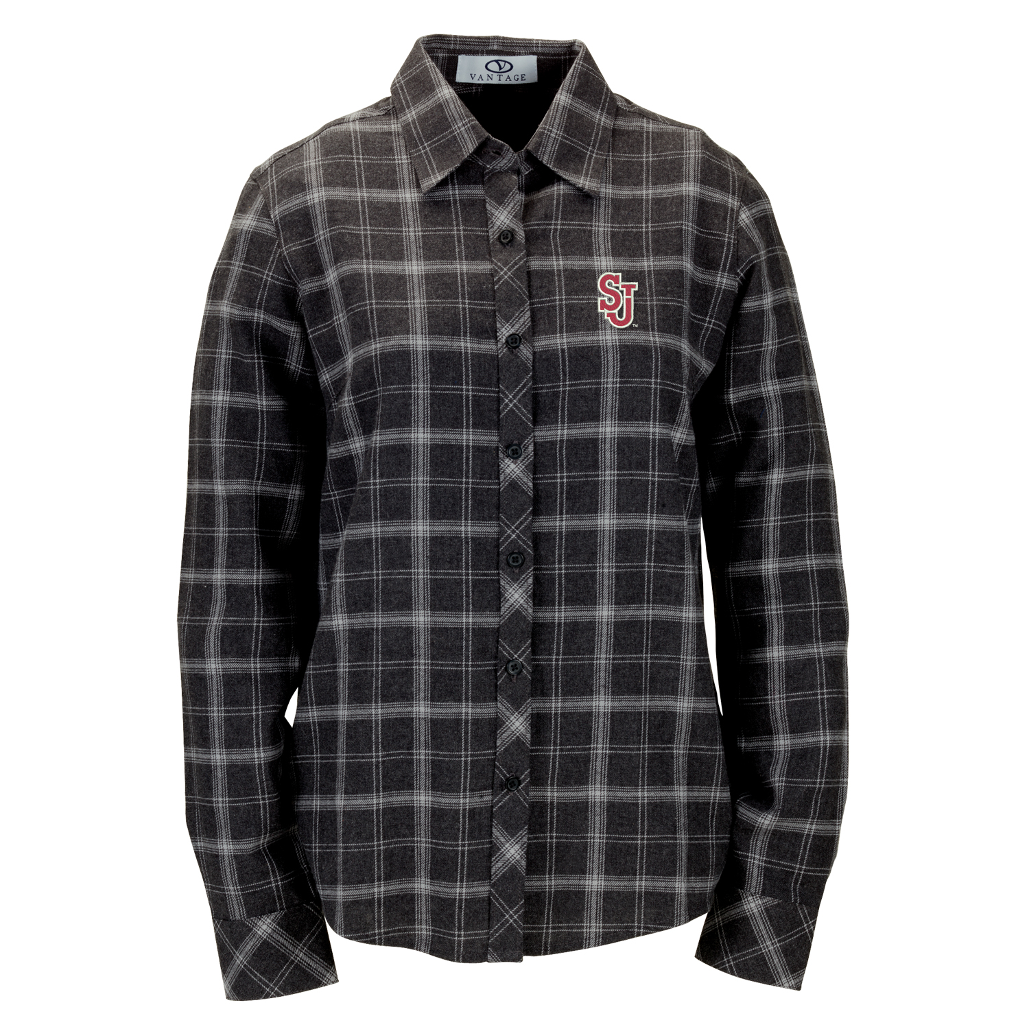 Women's Charcoal St. John's Red Storm Brewer Flannel Button-Down Long Sleeve Shirt