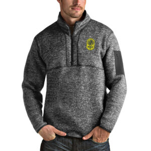 Men's Antigua Heather Gray Nashville SC Fortune Quarter-Zip Pullover Jacket