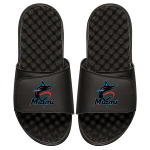 Men's ISlide Black Miami Marlins Personalized Primary Logo Slide Sandals